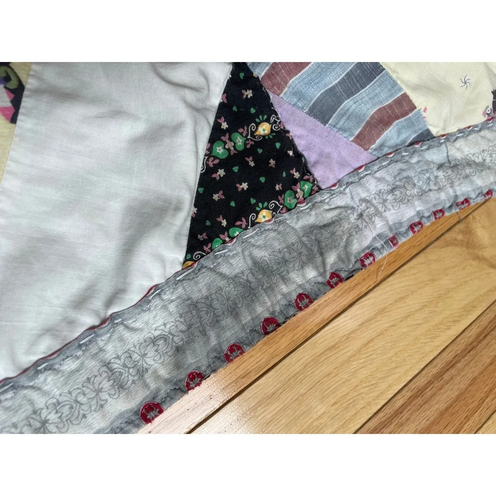 Vintage Handmade Crazy Quilt Multi-Color Patchwork Folk Art Cutter Quilt 74x66